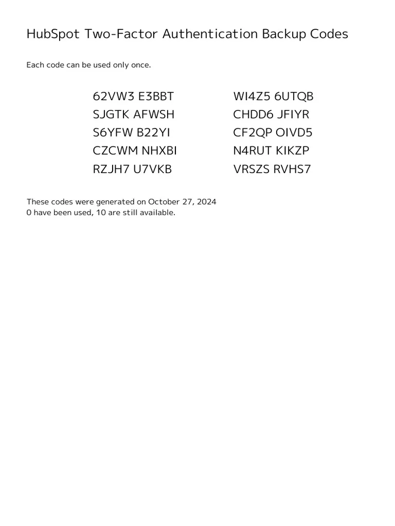 2FA backup codes printed