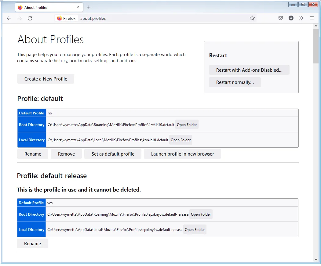 about:profiles Firefox