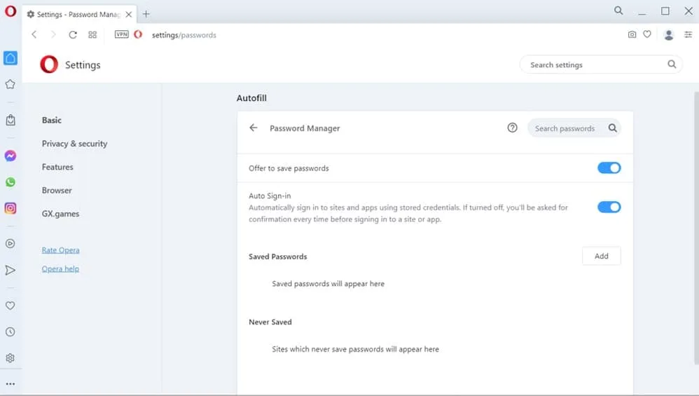 browser password manager settings