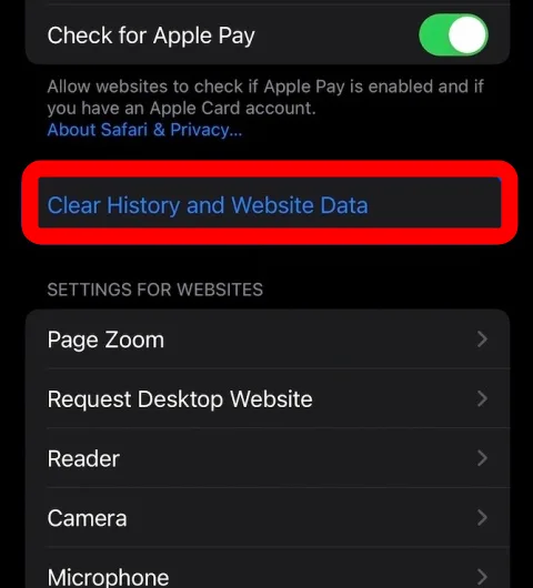 clear Safari history iPhone button