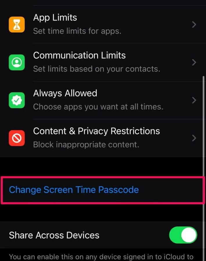 how to reset screen time passcode