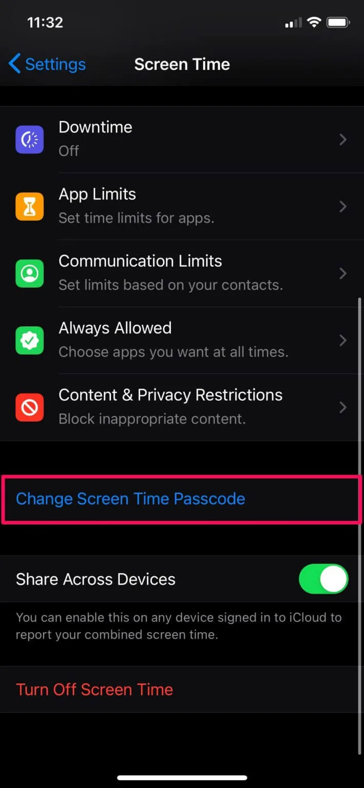 how to reset screen time passcode