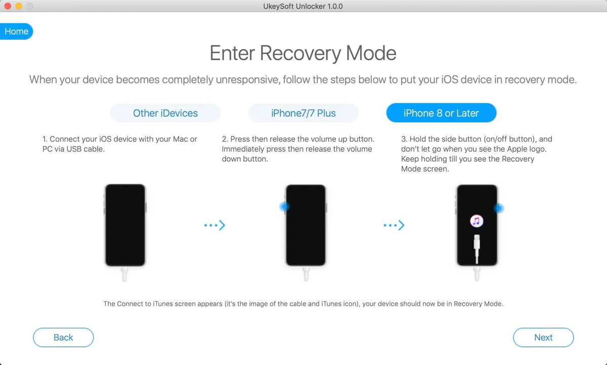iPhone recovery mode connection