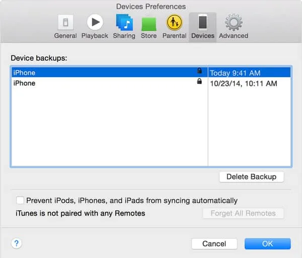 iTunes encrypted backup checkbox