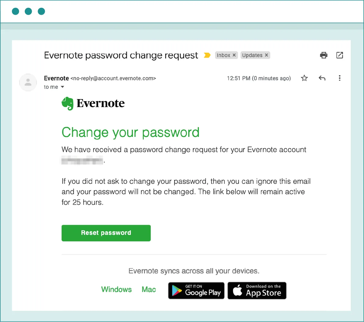 password reset email inbox