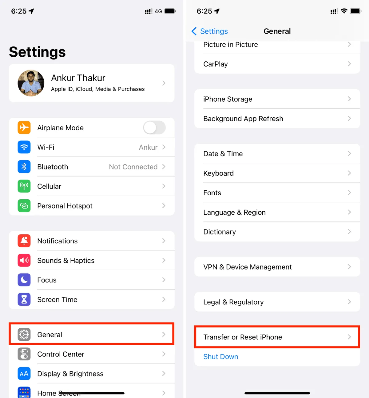 reset vs erase all content and settings